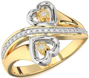 Diamond White Yellow Gold Heart Round Ring