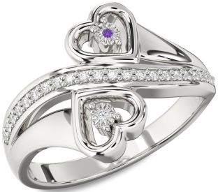 Diamond Platinum Heart Two Stone Promise Ring