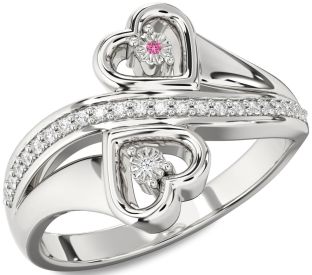 Diamond Silver Heart Two Stone Promise Ring