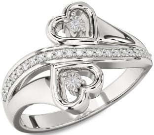 Salt & Pepper Diamond Silver Heart Two Stone Ring