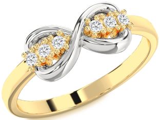 Diamond White Yellow Gold Infinity Round Ring