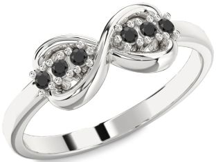 Black Onyx Silver Infinity Round Ring