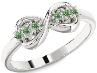 Green Diamond Silver Infinity Round Ring