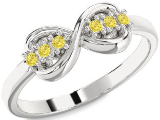Yellow Diamond Silver Infinity Round Ring
