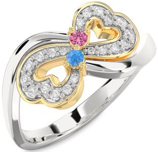 Diamond Silver & 10K gold Infinity Heart Two Stone Promise Ring
