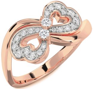 Diamond Rose Gold Infinity Heart Round Two Stone Ring