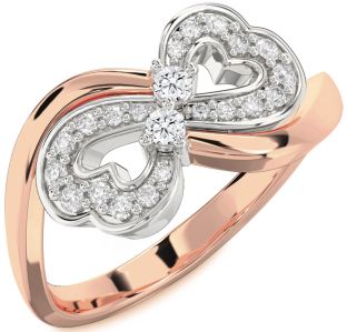 Diamond White Rose Gold Infinity Heart Round Two Stone Ring