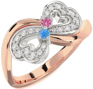 Diamond Platinum & Rose Gold Infinity Heart Two Stone Promise Ring