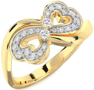 Diamond Gold Infinity Heart Round Two Stone Ring