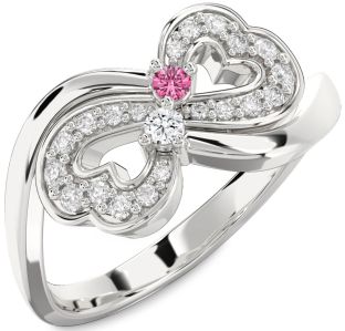 Diamond Silver Infinity Heart Two Stone Promise Ring