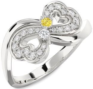 Diamond Silver Infinity Heart Two Stone Promise Ring