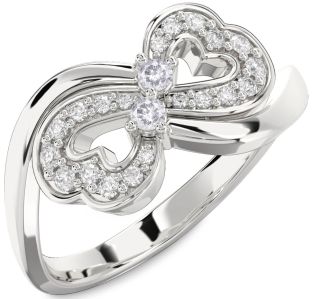 Salt & Pepper Diamond Silver Infinity Heart Two Stone Ring