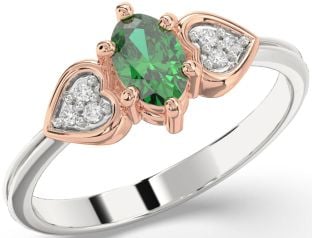 Diamond Emerald White Rose Gold Heart Engagement Ring