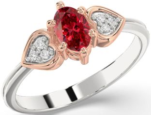 Diamond Ruby White Rose Gold Heart Engagement Ring