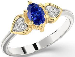 Diamond Blue Sapphire Silver & 10K gold Heart Engagement Ring