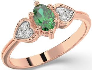 Diamond Emerald Rose Gold Heart Engagement Ring