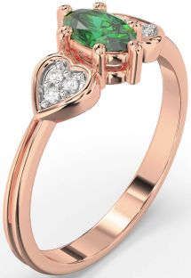 Diamond Emerald Rose Gold Heart Engagement Ring