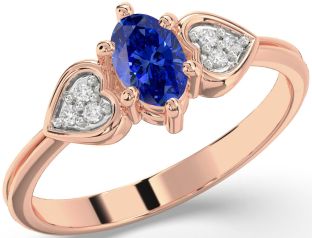Diamond Blue Sapphire Rose Gold Heart Engagement Ring