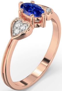 Diamond Blue Sapphire Rose Gold Heart Engagement Ring