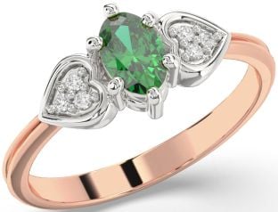Diamond Emerald White Rose Gold Heart Engagement Ring