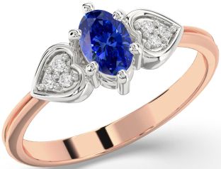 Diamond Blue Sapphire White Rose Gold Heart Engagement Ring