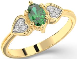 Diamond Emerald Gold Heart Engagement Ring