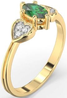 Diamond Emerald Gold Heart Engagement Ring