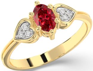 Diamond Ruby Gold Heart Engagement Ring