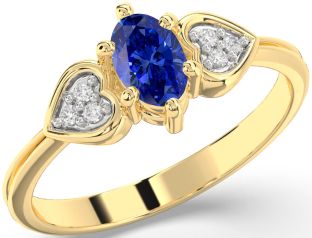 Diamond Blue Sapphire Gold Heart Engagement Ring