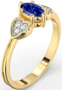 Diamond Blue Sapphire Gold Heart Engagement Ring
