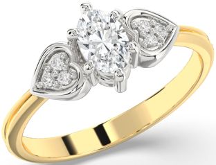 Diamond White Yellow Gold Heart Engagement Ring