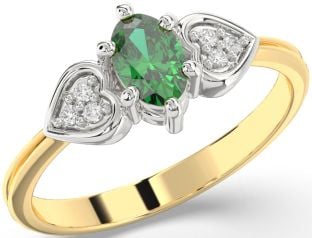 Diamond Emerald White Yellow Gold Heart Engagement Ring