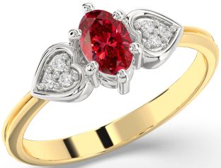 Diamond Ruby Gold Silver Heart Engagement Ring