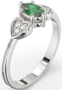 Diamond Emerald White Gold Heart Engagement Ring