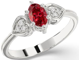 Diamond Ruby White Gold Heart Engagement Ring