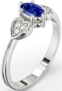 Diamond Blue Sapphire Platinum Heart Engagement Ring