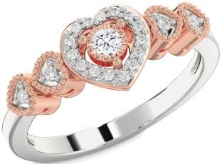 Diamond White Rose Gold Heart Round Promise Ring