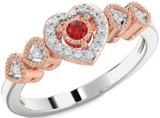 Diamond Ruby White Rose Gold Heart Round Promise Ring