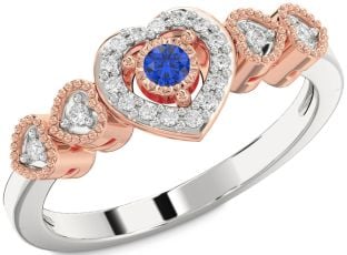 Diamond Blue Sapphire Silver & 10K Rose Gold Heart Promise Ring