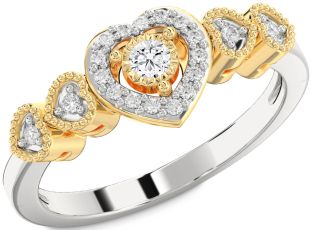Diamond Silver & 10K gold Heart Round Promise Ring