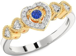 Diamond Blue Sapphire Gold Silver Heart Promise Ring