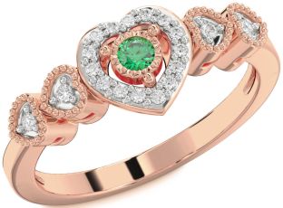 Diamond Emerald Rose Gold Heart Round Promise Ring