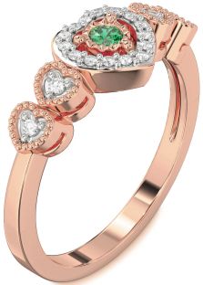 Diamond Emerald Rose Gold Heart Promise Ring