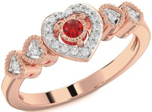 Diamond Ruby Rose Gold Heart Round Promise Ring