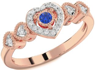 Diamond Blue Sapphire Rose Gold Heart Promise Ring