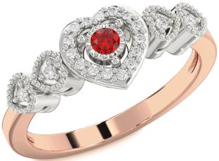 Diamond Ruby White Rose Gold Heart Round Promise Ring