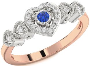 Diamond Blue Sapphire White Rose Gold Heart Promise Ring