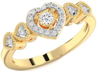 Diamond Gold Heart Round Promise Ring