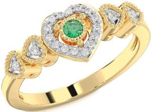 Diamond Emerald Gold Heart Round Promise Ring