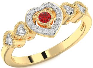 Diamond Ruby Gold Heart Round Promise Ring